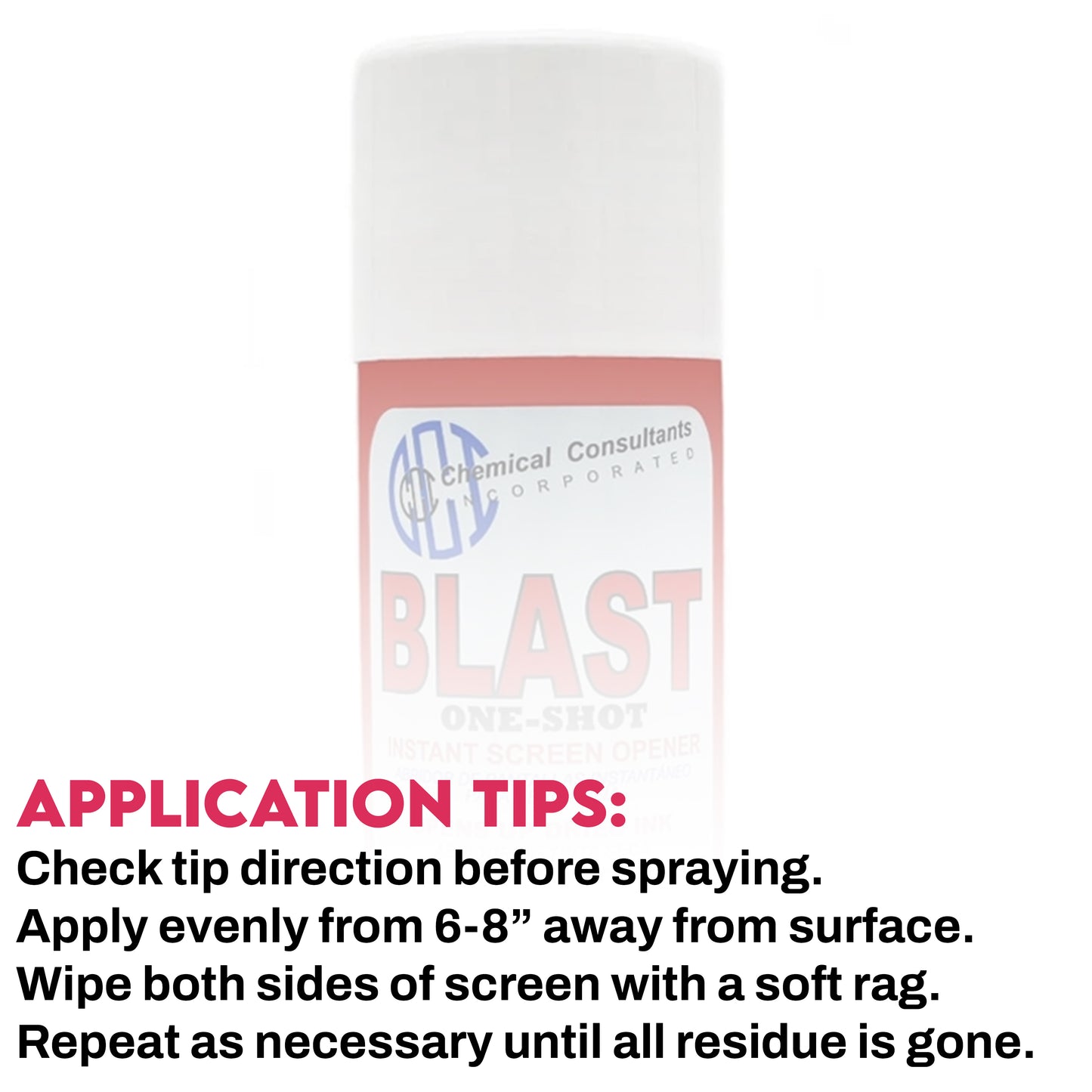 CCI Blast One Shot Screen Opener chemical container with label for screen printing or manufacturing use.