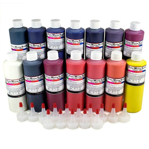 CMS Pigment Concentrate Starter Kit with ink bottles and applicators, CCI pigment ink set for vibrant color mixing.
