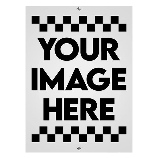 A sample printed film output for screen printing with the words Your Image Here representing we can print customer's artwork on films