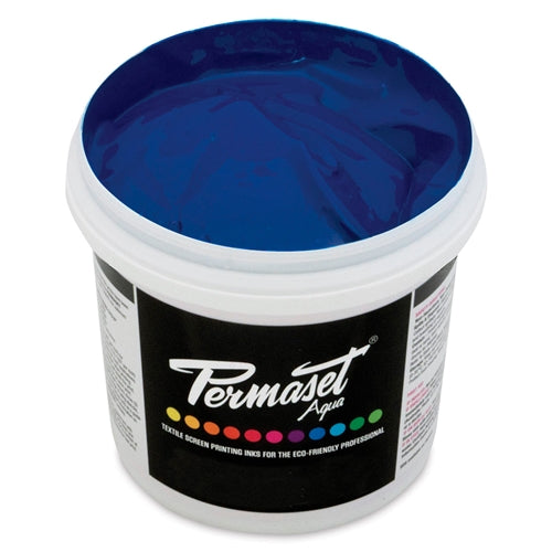 Permaset Aqua Standard Ink in Blue B, vibrant water-based printing ink, shown in a container with the ink's color visible.