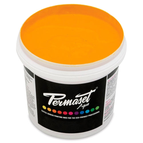 Permaset Aqua Standard Ink in bright yellow R, a vibrant textile ink suitable for screen printing on various fabrics.