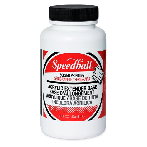 Speedball Acrylic Extender Base ink container, clear liquid for mixing with acrylic inks, shown in a close-up image.