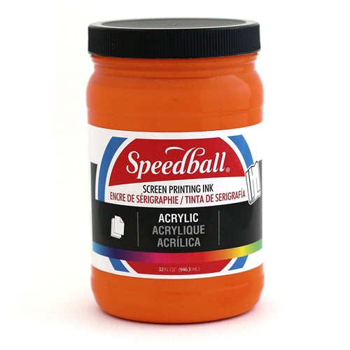 Speedball Orange acrylic ink in a glass bottle, vibrant and smooth for art and illustration use.
