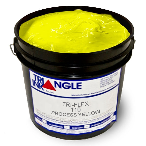 Triangle Plastisol Ink in Process Yellow, a bright yellow screen printing ink for vibrant fabric designs.