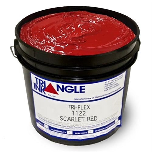 Triangle Plastisol Ink in Scarlet Red, vibrant red ink for screen printing on textiles, from the Triangle brand.