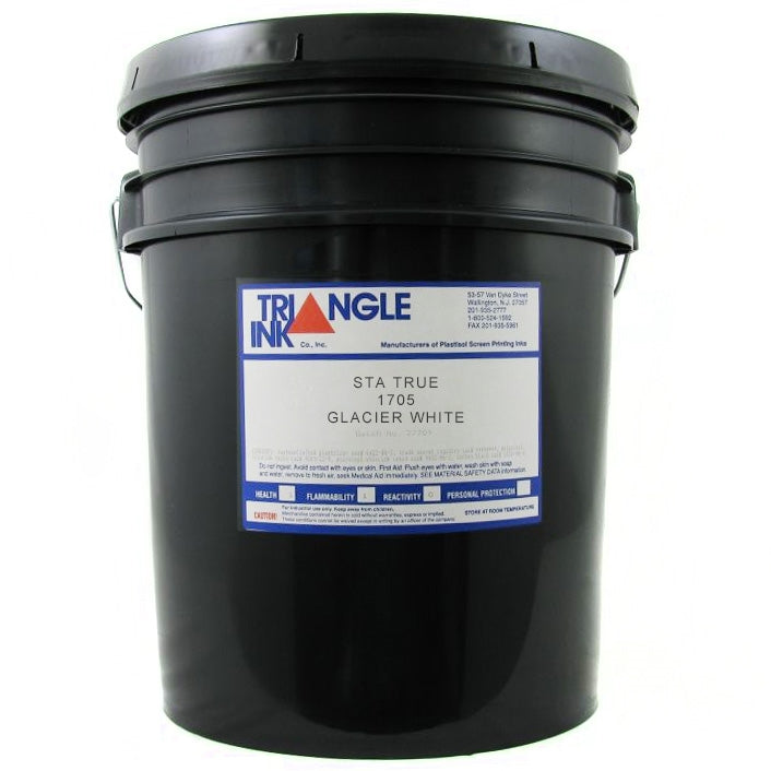 Triangle Plastisol Ink in Glacier White, low bleed opaque ink for screen printing, shown in a 5g container.