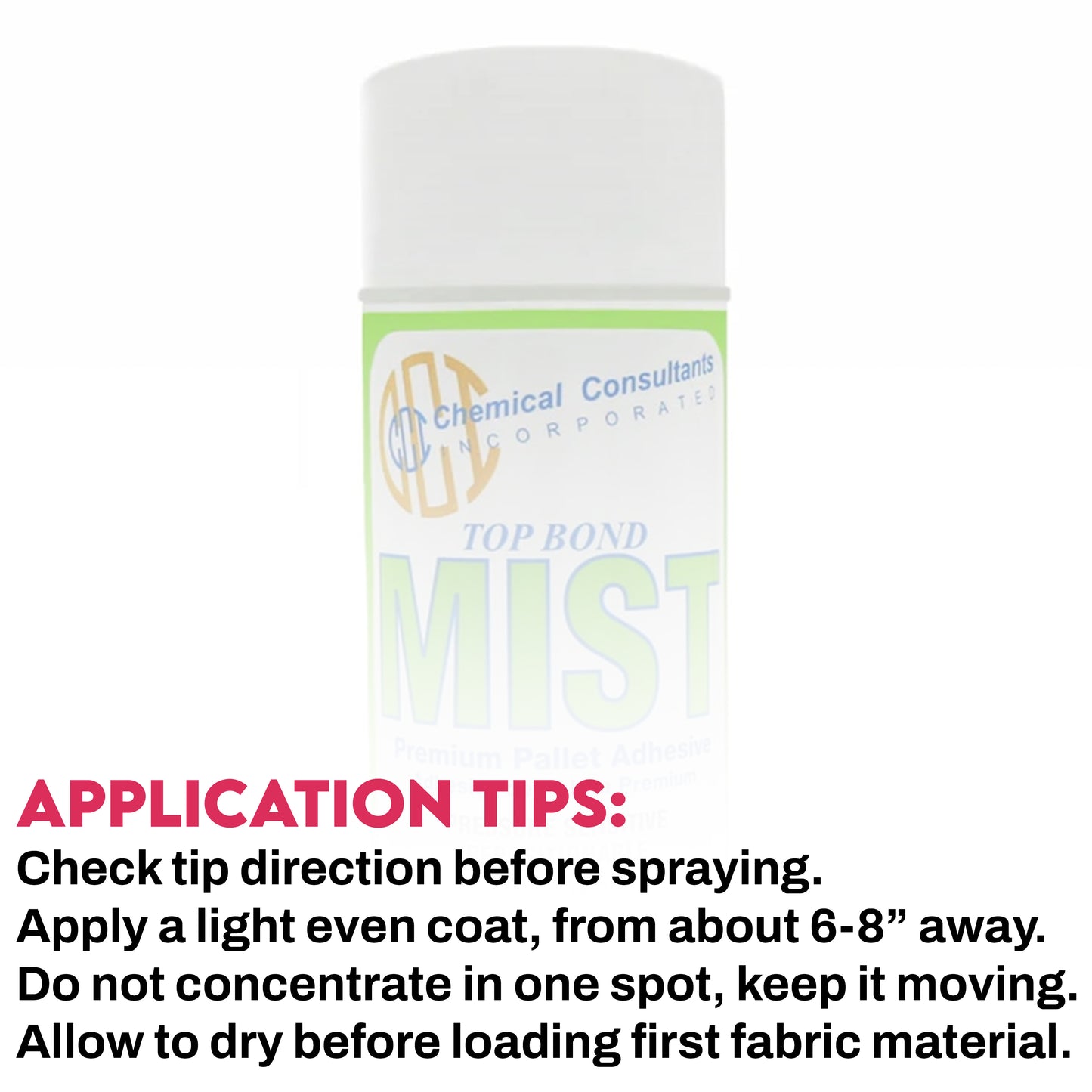 Spray adhesive from CCI Top Bond Mist Premium Adhesives line, showing the aerosol can with nozzle for bonding surfaces.