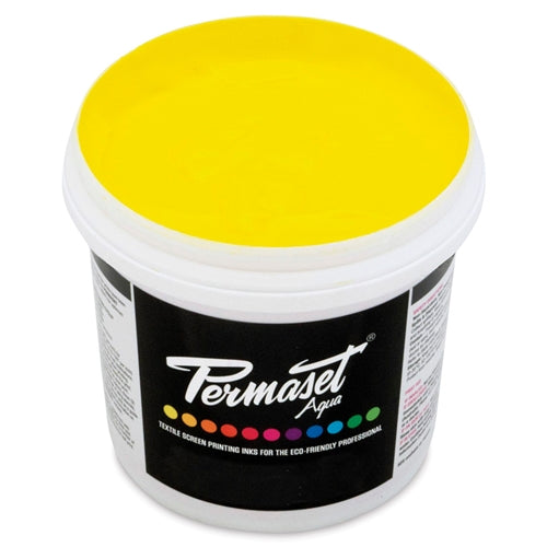 Permaset Aqua Standard Ink in Mid Yellow, vibrant water-based screen printing ink with smooth consistency and bright color.