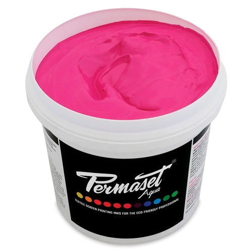 Permaset Aqua Standard Ink in Rose color, vibrant pink water-based screen printing ink shown in a container.
