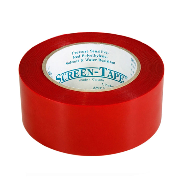 Red polyethylene screen tape from ScreenBurning.com, showing a roll of durable red tape suitable for screen repairs.