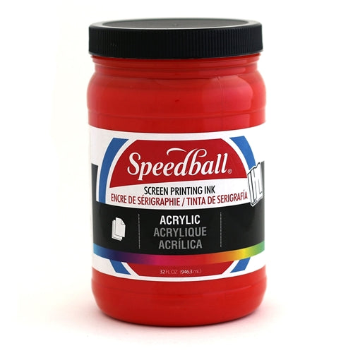 Speedball Acrylic Ink in Medium Red, vibrant red ink bottle for art and crafts, with a clear view of the ink container.
