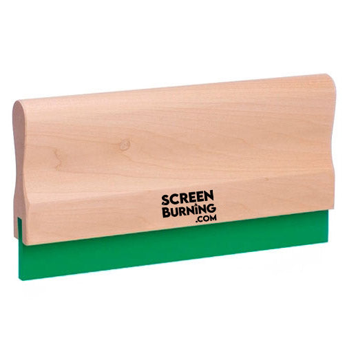 Custom cut wooden squeegee with 80 Duro rubber, ideal for screen printing, featuring a sturdy wooden handle and durable rubber blade.