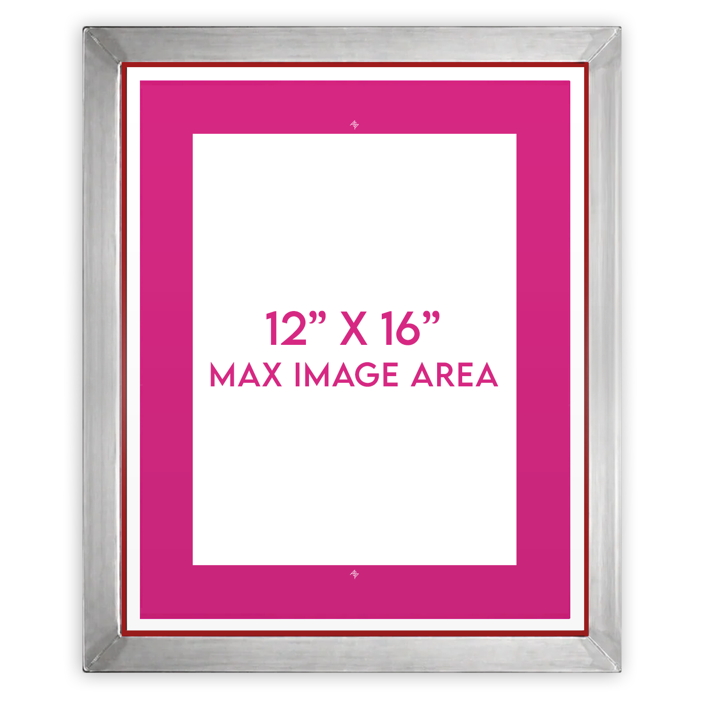 Pre-burned 20x24 inch screen for screen printing, shown with detailed image area on a durable screen from ScreenBurning.com