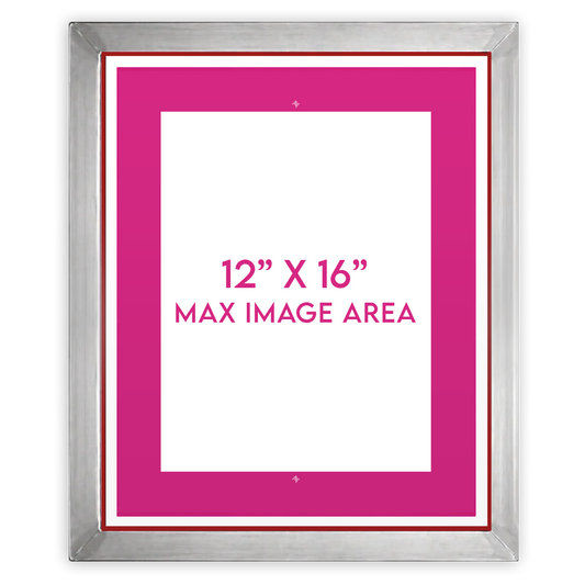 Pre-burned 20x24 inch screen for screen printing, shown with detailed image area on a durable screen from ScreenBurning.com