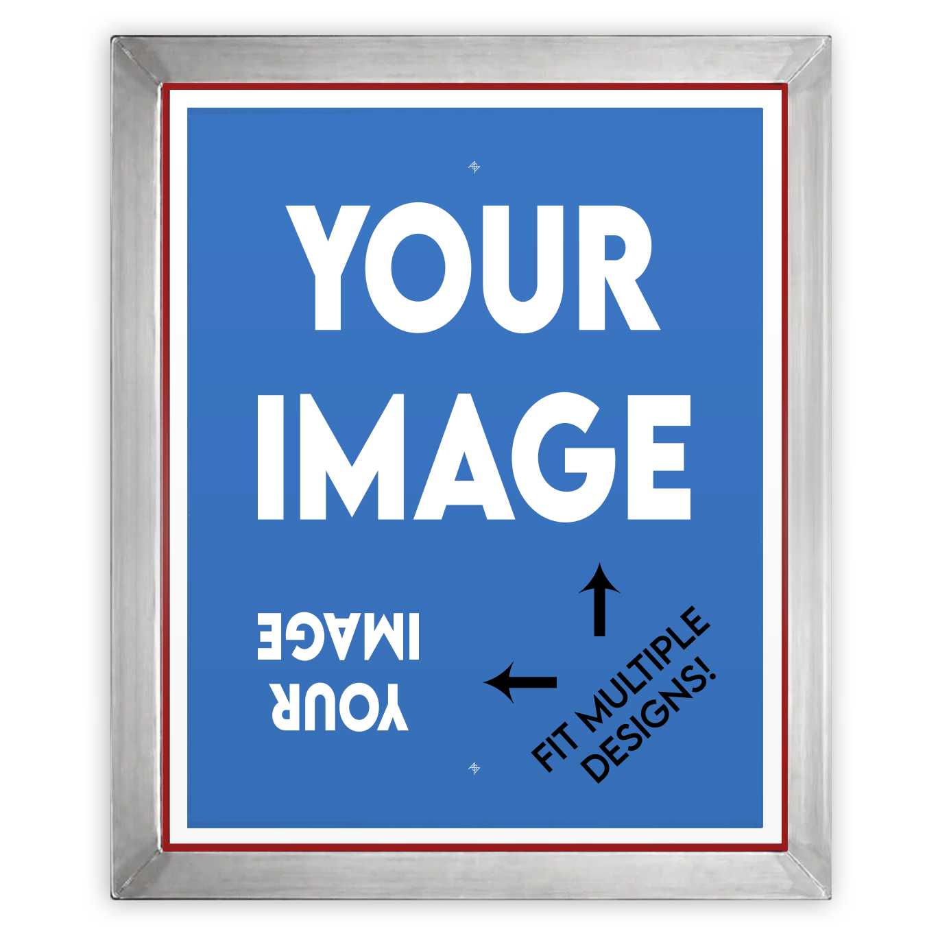 20x24 inch pre-burned screen with multiple designs for screen printing, by ScreenBurning.com.