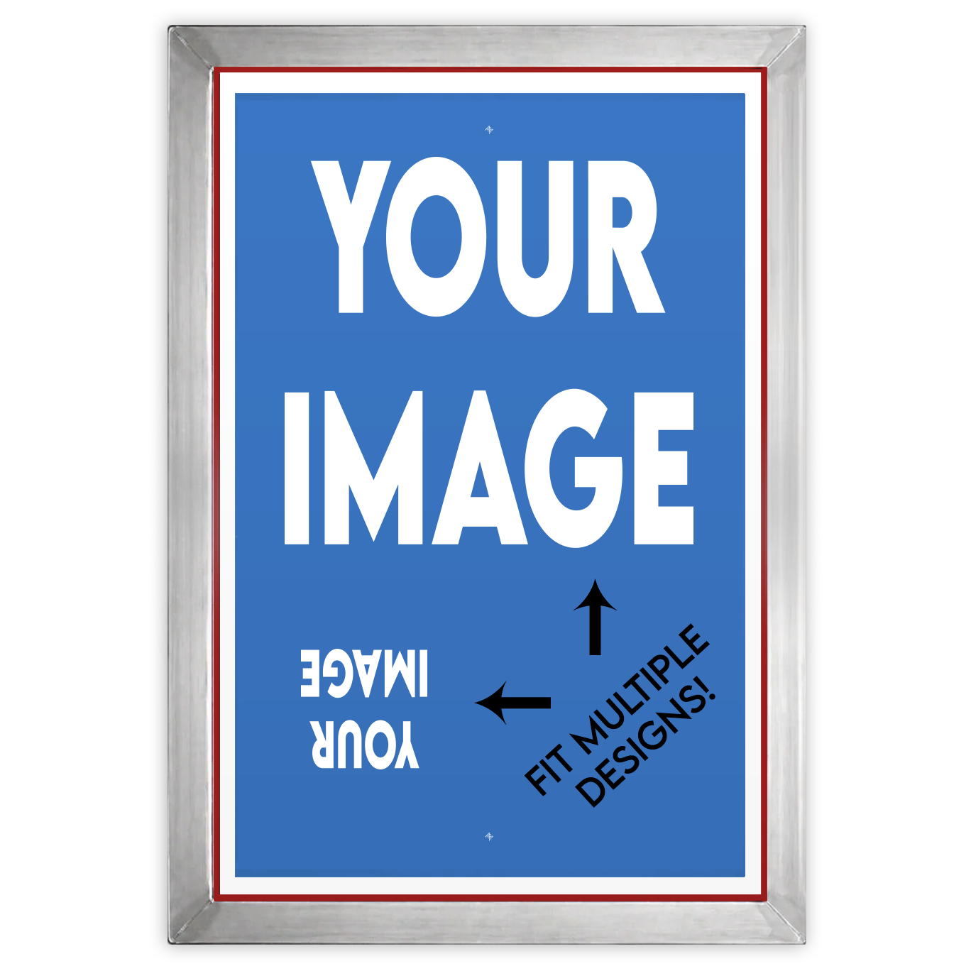 25x36 inch pre-burned screen for printing, featuring multiple design options from ScreenBurning.com, suitable for screen printing projects.