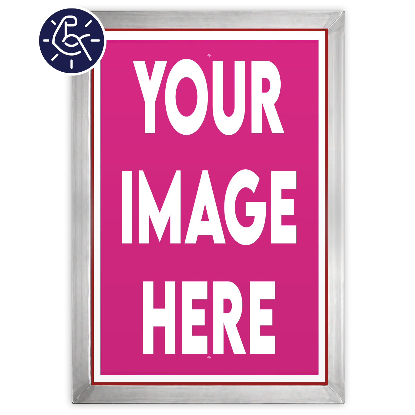 Pre-burned 25x36 inch screen for screen printing, shown in the image, from ScreenBurning.com.