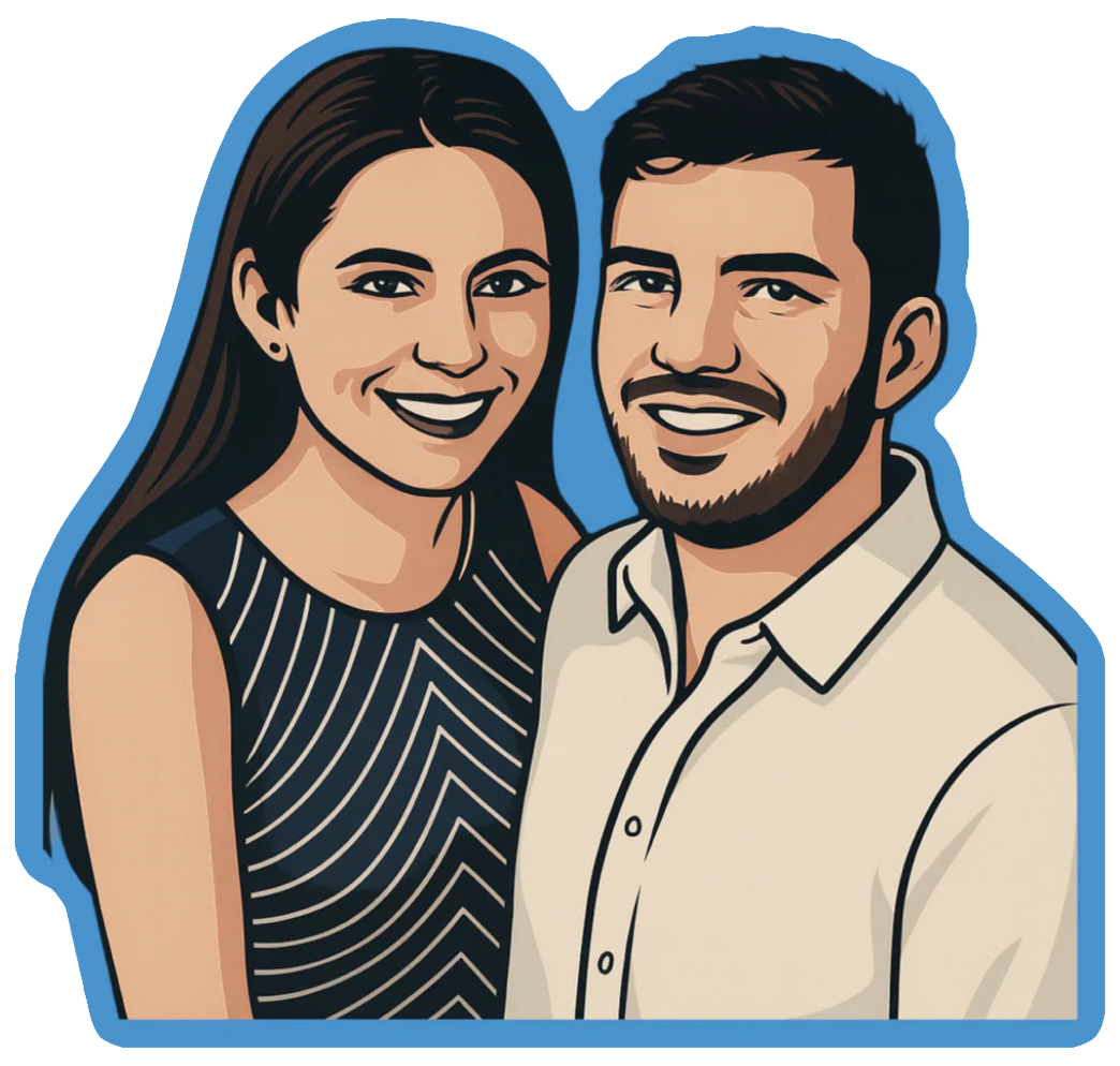 An illustration of owners Carol and David Walker, husband and wife