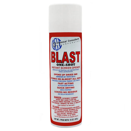 CCI Blast One Shot Screen Opener chemical container with label and nozzle for screen opening applications.