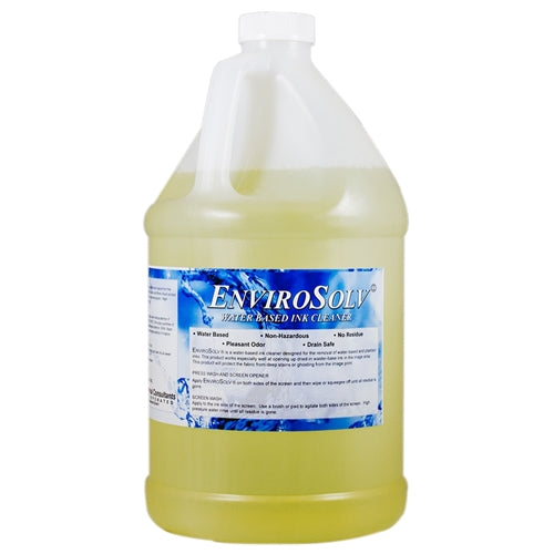 EnviroSolv water-based ink cleaner and screen opener by CCI in a large yellow gallon container