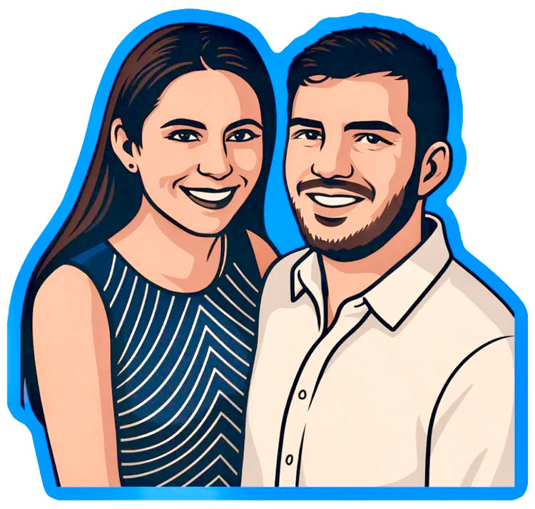An illustration of owners Carol and David Walker, husband and wife