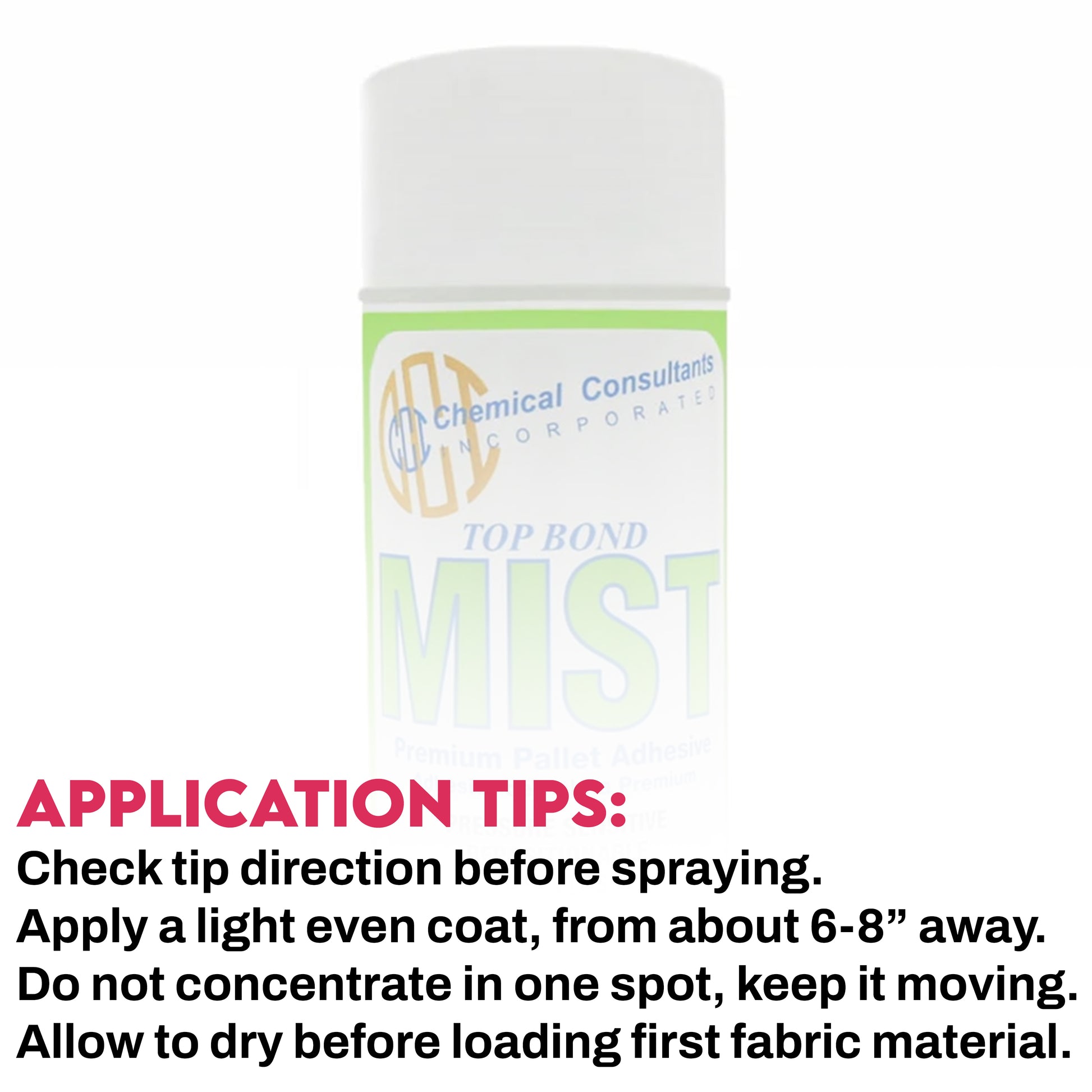 Spray adhesive from CCI Top Bond Mist Premium Adhesives line, showing the aerosol can with nozzle for bonding surfaces.