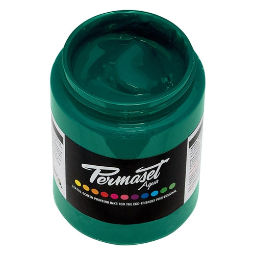 Permaset Aqua Standard Ink in Green B, vibrant water-based ink for printing, shown in a container with the bright green shade.