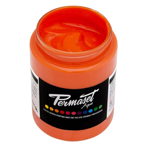 Permaset Aqua Standard Orange R ink in a bottle, vibrant water-based screen printing ink for textiles and fabrics.
