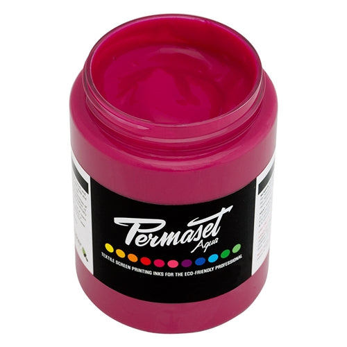 Permaset Aqua Standard Rose ink bottle, vibrant pink water-based screen printing ink for textiles and crafts.