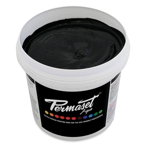 Permaset Supercover HSA black ink for fabric printing, shown in a bottle with black ink visible.