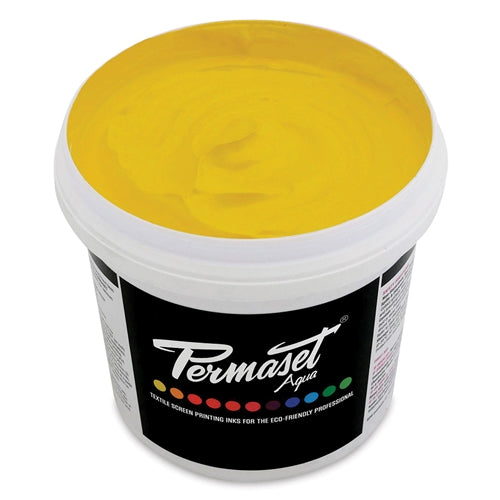 Permaset Supercover HSA ink in Mid Yellow, vibrant fabric printing ink, showcasing smooth consistency and bright yellow color.