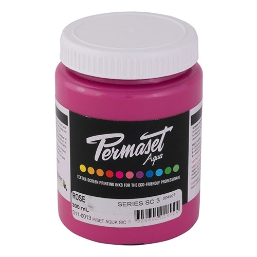 Permaset Supercover HSA Rose ink bottle, vibrant pink textile ink for screen printing, with a white cap and label.