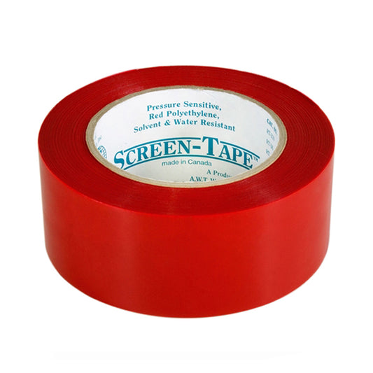 Red polyethylene screen tape from ScreenBurning.com, showing a roll of durable red tape suitable for screen repairs.