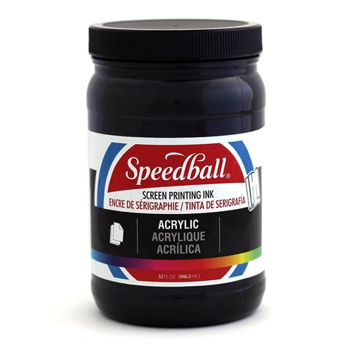 Black Speedball acrylic ink in a jar, featuring smooth consistency and vibrant color for art and craft projects.