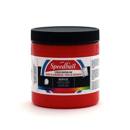 Speedball Acrylic Ink in Medium Red, vibrant red ink bottle with black cap, ideal for art and printing projects.