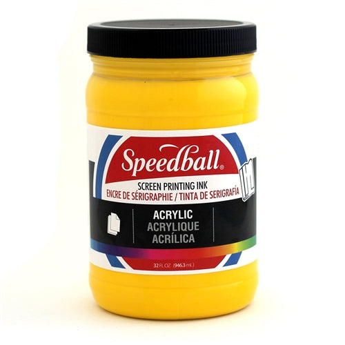 Speedball acrylic ink in medium yellow, vibrant yellow ink for artists and crafting projects, with a smooth, liquid consistency.
