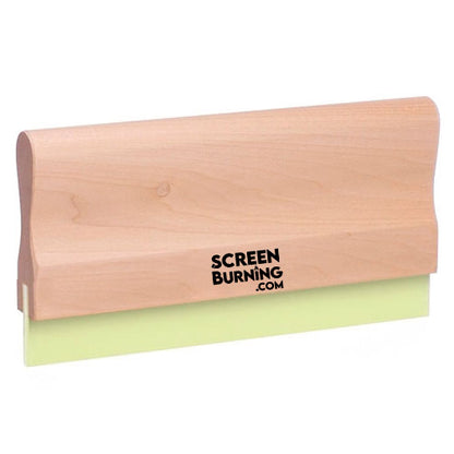 Custom cut wooden squeegee by ScreenBurning.com with 70/90/70 duro rubber for screen printing, featuring a sturdy wooden handle.