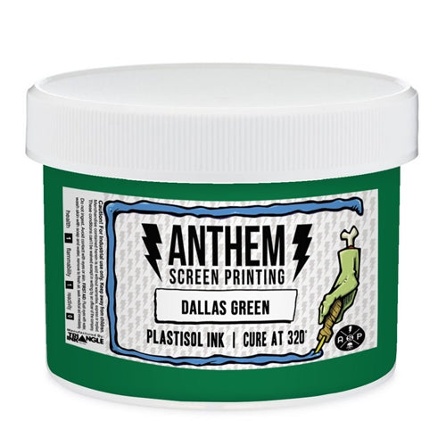 Triangle Plastisol Ink in Dallas Green, a vibrant screen printing ink with a smooth consistency and rich green color.