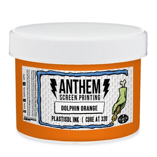 Triangle Plastisol Ink in Dolphin Orange, vibrant orange ink for screen printing, shown in a 2-quart container.