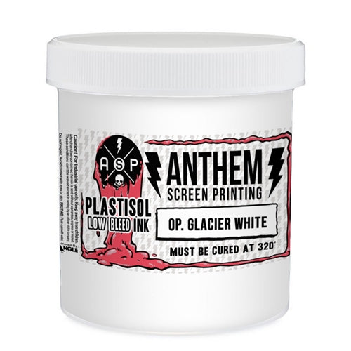 Triangle Plastisol Ink in Glacier White, low bleed opaque ink for screen printing, shown in a close-up image.