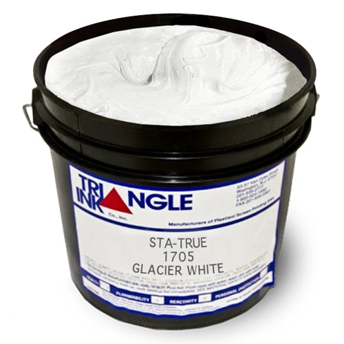 Triangle Plastisol Ink in Glacier White, low bleed opaque ink for screen printing, shown in a close-up image.